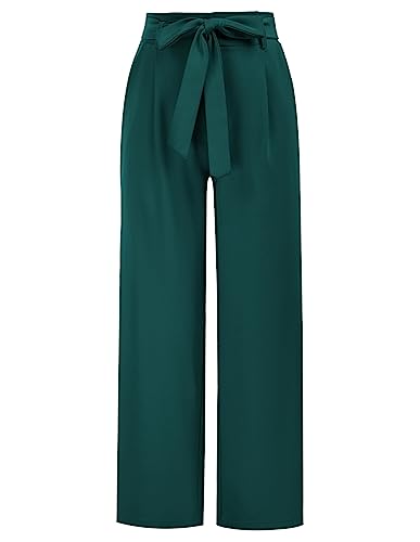 GRACE KARIN Damen Bussiness Casual Hose mit geradem Bein Elastische Taille Freizeit Sommer Hosen Blau Grün L von GRACE KARIN