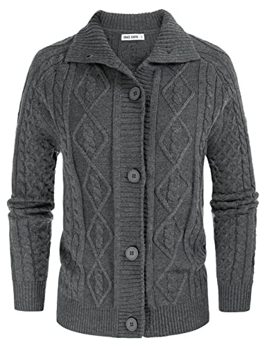 GRACE KARIN Damen Button Down Chunky Zopfmuster Cardigan Langarm Stehkragen Cardigan Sweater Herbst Outwear, dunkelgrau (Dark Heather Grey), Groß von GRACE KARIN