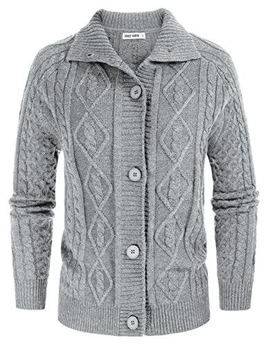 GRACE KARIN Damen Button Down Grob Zopfstrick Cardigan Langarm Stehkragen Cardigan Pullover Herbst Outwear, Hellgrau, X-Groß von GRACE KARIN