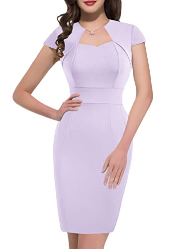 GRACE KARIN Damen Cap-Ärmel Vintage Wiggle Kleid Bodycon, Hellviolett, L von GRACE KARIN