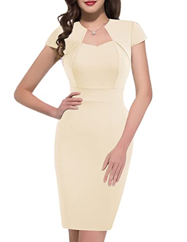 GRACE KARIN Damen Cap-Ärmel Vintage Wiggle Kleid Bodycon, Nude, Medium von GRACE KARIN