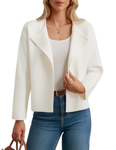 GRACE KARIN Damen Cardigan Pullover mit Kragen Langarm Fallschulter Strickjacken für Büro Business Outfit CL26-02/Weiß XXL von GRACE KARIN