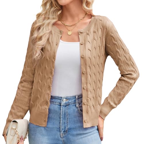 GRACE KARIN Damen Casual Bolero Cardigans Open Front Cropped Schulterjacke Langarm Bolerojacke Strick Tops M Coffee von GRACE KARIN