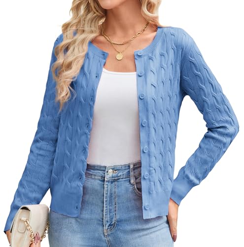 GRACE KARIN Damen Casual Bolero Cardigans Open Front Cropped Schulterjacke Langarm Bolerojacke Strick Tops M Himmelblau von GRACE KARIN