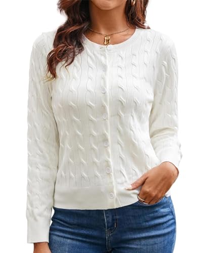 GRACE KARIN Damen Casual Bolero Cardigans Open Front Cropped Schulterjacke Langarm Bolerojacke Strick Tops M Weiß von GRACE KARIN