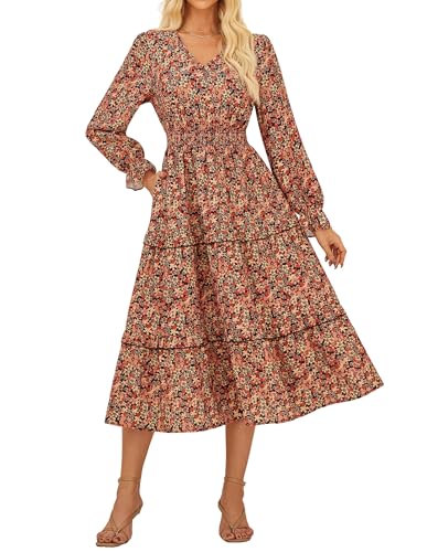 GRACE KARIN Damen Casual Langarm A-Linie Fließendes Kleid Fashion V-Ausschnitt Blumenkleid Orange Blumen XL GRACE KARIN Damen Casual Langarm A-Linie Fließendes Kleid Fashion V-Ausschnitt Blumenkleid Orange Blumen XL von GRACE KARIN