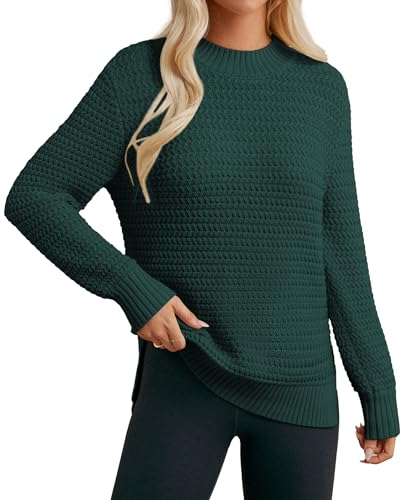 GRACE KARIN Damen Casual Pullover Langarm Stehkragen Strickpullover Oberteile Herbst Dunkelgrün Sweater M von GRACE KARIN