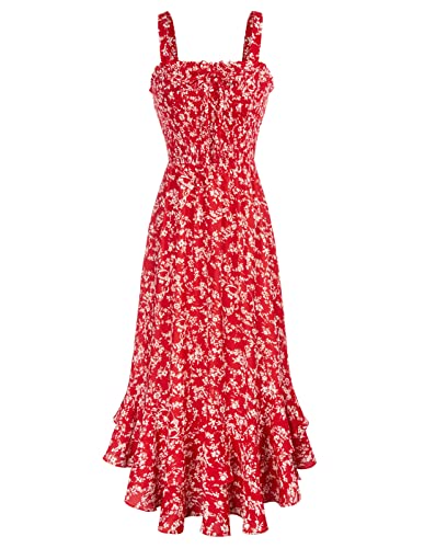 GRACE KARIN Sommerkleider Damen Leicht und Luftig Casual Strandkleider elegant Blumenmuster Kleid fließender Schwung lässig Spaghetti Trägerkleid M Rot-Weiße Blume CL1947S23-06 von GRACE KARIN