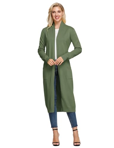 GRACE KARIN Damen Casual Strickjacke Offene Langarm Knitwear Maxi Lang Cardigan Sweater Pullover Armeegrün M CLE02380-13 von GRACE KARIN