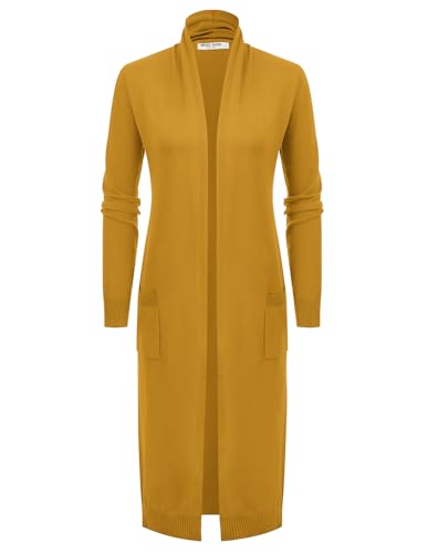 GRACE KARIN Damen Casual Strickjacke Offene Langarm Knitwear Maxi Lang Cardigan Sweater Pullover Gelb S von GRACE KARIN