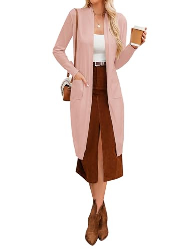 GRACE KARIN Damen Casual Strickjacke Offene Langarm Knitwear Maxi Lang Cardigan Sweater Pullover Helles Rosa S von GRACE KARIN