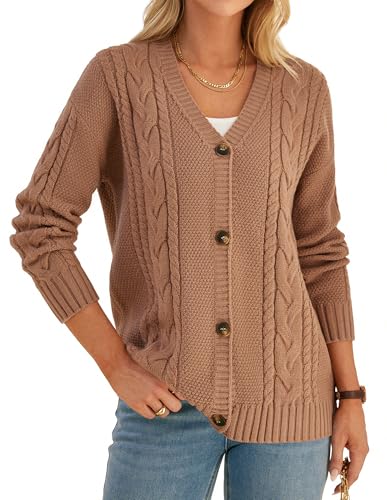 GRACE KARIN Damen Casual Strickmantel Winter Lose Komfort Button Down Cardigan XL Braun von GRACE KARIN