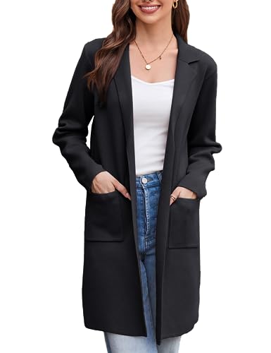 GRACE KARIN Damen Causal Langer Anzug Hals Elegant Arbeit OL Strickjacke Schwarz L von GRACE KARIN