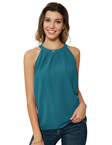 GRACE KARIN Damen Neckholder Top Chiffon Bluse Top Damen Sommer Tops Elegant Ärmellose Oberteile Neckholder Oberteile Cerulean S CL1104S22-11 von GRACE KARIN