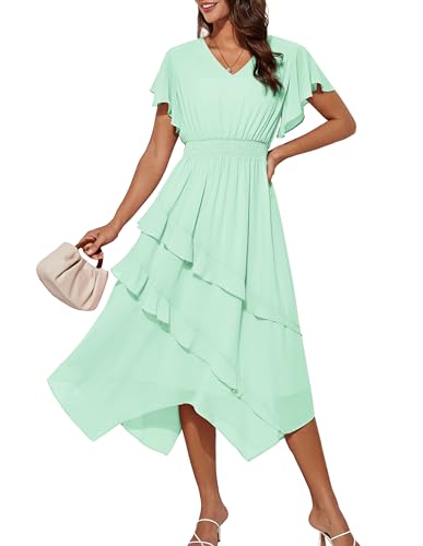 GRACE KARIN Damen Wickelkleid Elegant Geschichtet Rüschensaum Tunika Freizeitkleider XL Hellgrün von GRACE KARIN