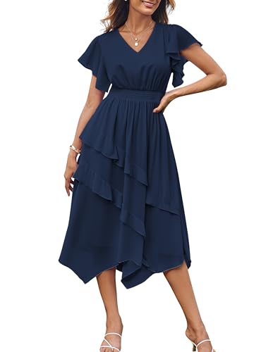 GRACE KARIN Damen Wickelkleid Elegant Geschichtet Rüschensaum Tunika Freizeitkleider XL Marineblau von GRACE KARIN