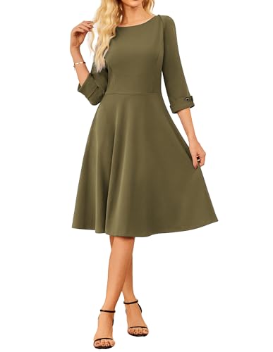 GRACE KARIN Damen Cocktailkleid 3/4 Ärmel A-Linie Midikleid U-Boot-Ausschnitt Schickes Abendkleid Armeegrün S von GRACE KARIN