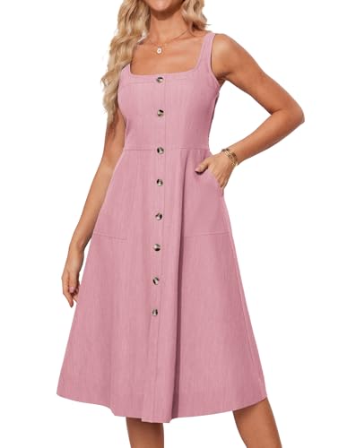 GRACE KARIN Damen Cocktailkleid Elegant Ärmellos Quadratischer Ausschnitt Knöpfe Business Arbeit Büro Abendkleider Wickelkleid Midikleider Rosa XL von GRACE KARIN