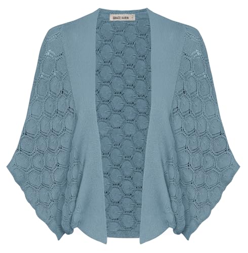 GRACE KARIN Damen Dünn Casual Cardigan Fledermaus Elegant Kurze Bolero Graublau M von GRACE KARIN