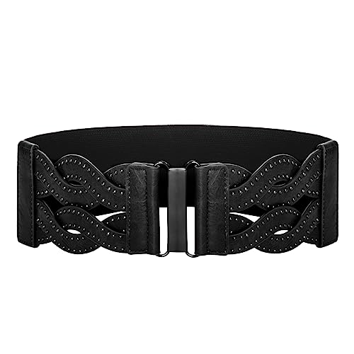 GRACE KARIN Damen Elastischer Vintage Gürtel Stretchy Retro Wide Waist Cinch Gürtel, Schwarz-Niete, L GRACE KARIN Damen Elastischer Vintage Gürtel Stretchy Retro Wide Waist Cinch Gürtel, Schwarz-Niete, L von GRACE KARIN