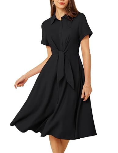 GRACE KARIN Damen Elegant A-Linie Busenkleid Sommer Leicht Einfarbig Freizeitkleid mit Taschen Schwarz S von GRACE KARIN