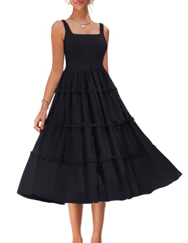 GRACE KARIN Damen Elegant A-Linien Sommerkleid Ärmellos Trägerkleid mit Eckiger Ausschnitt Schwarz XXL von GRACE KARIN