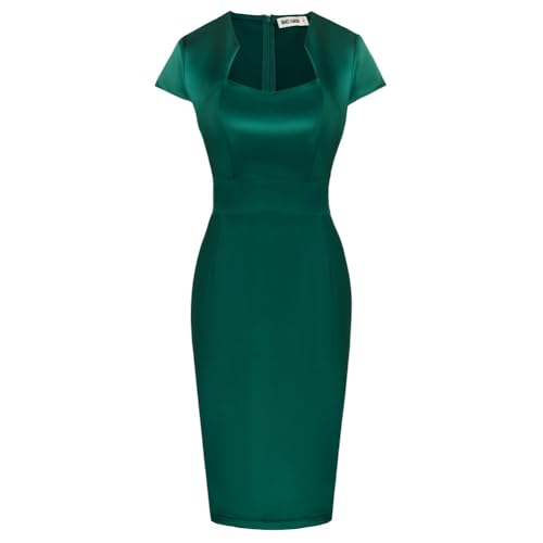 GRACE KARIN Damen Elegant Abendkleid Knielang Bodycon Pencil Kleid Kurzarm Bleistiftkleid, Farbe: Dunkelgrün, Größe: S von GRACE KARIN