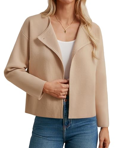 GRACE KARIN Damen Elegant Blazer Einfarbige Oversized Langarm Cardigan Festlich Strickjacken Herbst Sommer CL26-07/Khaki M von GRACE KARIN