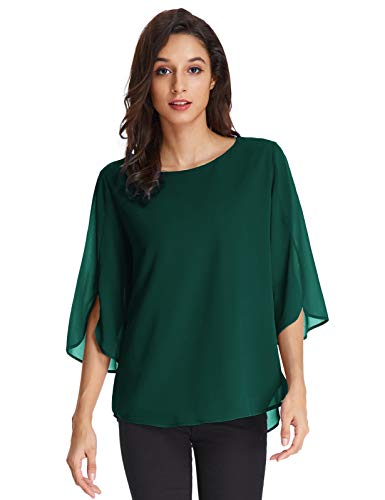 GRACE KARIN Damen Elegant Bluse Langarm Oberteile Langarmshirt Rundhals Freizeit Tops Oberteile XL Dunkelgrün CLAF15-22 von GRACE KARIN