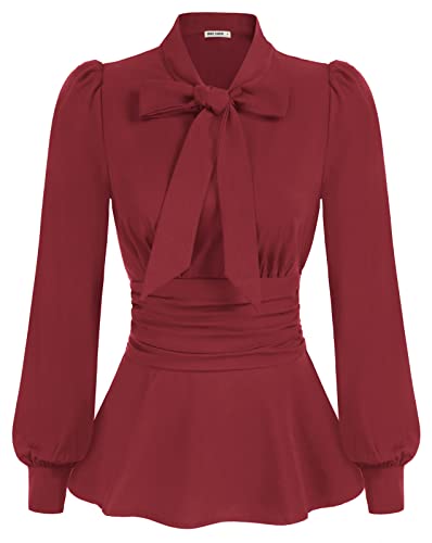 GRACE KARIN Damen Elegant Bow-Knot Büro Oberteile Party Oberteile Oberteile Herbst Blusen Langarm Gotisch Elegant Oberteil CL1476-05_XL von GRACE KARIN