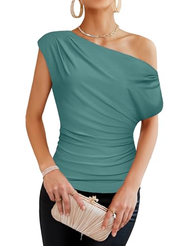 GRACE KARIN Damen Elegant Einfarbig Top Sommer Festliche Party Oberteil Graugrün L von GRACE KARIN