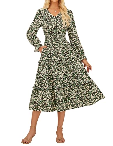 GRACE KARIN Damen Elegant Langarm A-Linie Blumenkleid Fließendes Maxikleid Wickelkleid Gelbe Blumen M von GRACE KARIN