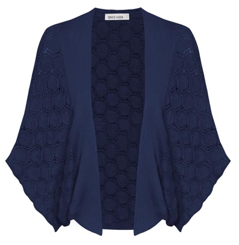GRACE KARIN Damen Elegant Leicht Bolero Cutout Urlaub Sommer Strickjacke Marineblau L GRACE KARIN Damen Elegant Leicht Bolero Cutout Urlaub Sommer Strickjacke Marineblau L von GRACE KARIN