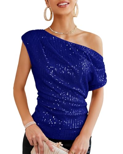 GRACE KARIN Damen Elegant Pailletten Top Glitzer Party Oberteil Festliche Blusen zur Hochzeit, Farbe: Königsblau, Größe: M von GRACE KARIN