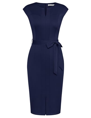 GRACE KARIN Damen Elegant Rundhal Wickelkleid Cap Sleeve Cocktailkleid Marine Blau XL von GRACE KARIN