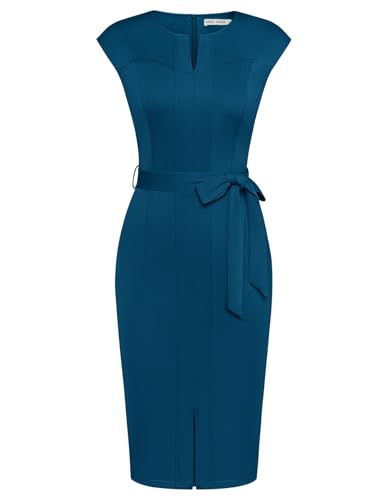 GRACE KARIN Damen Elegant Rundhal Wickelkleid Cap Sleeve Cocktailkleid Pfauenblau XL von GRACE KARIN