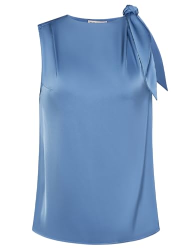 GRACE KARIN Damen Elegant Rundhals Bluse mit Schleife Sommer Lässig Ärmellos Tank Top Graublau L von GRACE KARIN