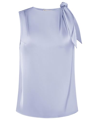 GRACE KARIN Damen Elegant Rundhals Bluse mit Schleife Sommer Lässig Ärmellos Tank Top Hellblau L von GRACE KARIN