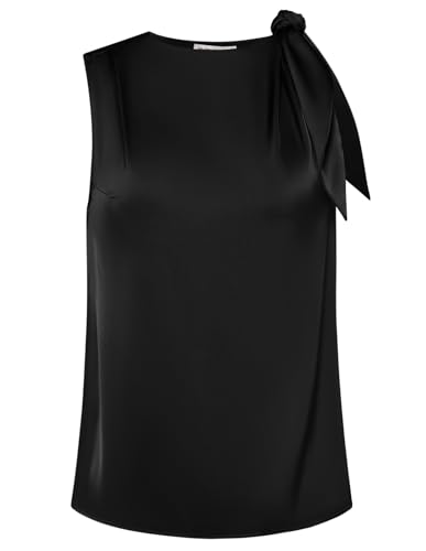 GRACE KARIN Damen Elegant Rundhals Bluse mit Schleife Sommer Lässig Ärmellos Tank Top Schwarz L von GRACE KARIN