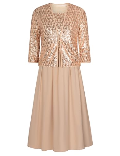GRACE KARIN Damen Elegant Solid Farbe Ärmelloses Partykleid Fashion Glitzer Pailletten 2er Set Sommer Abendkleid Champagner Gold S von GRACE KARIN