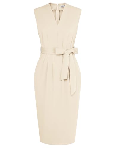 GRACE KARIN Damen Elegant Sommer Etuikleider Festliches Cocktail Bleistiftkleid Knielang Business Kleider Beige XL von GRACE KARIN