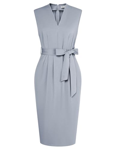 GRACE KARIN Damen Elegant Sommer Etuikleider Festliches Cocktail Bleistiftkleid Knielang Business Kleider Grau XXL von GRACE KARIN