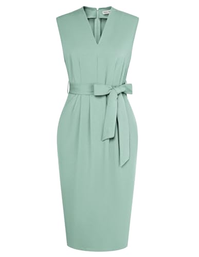 GRACE KARIN Damen Elegant Sommer Etuikleider Festliches Cocktail Bleistiftkleid Knielang Business Kleider Graugrün XL von GRACE KARIN