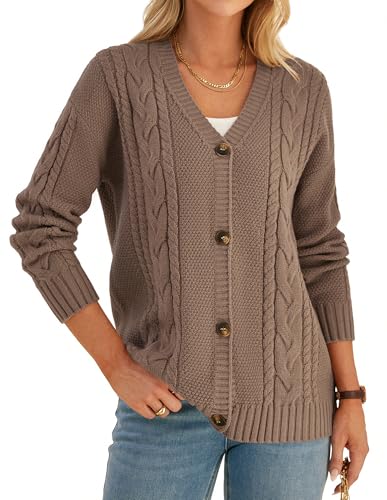 GRACE KARIN Damen Elegant Strickjacke Herbst V Ausschnitt Lose mit Knöpfe Cardigan L Kaffee von GRACE KARIN