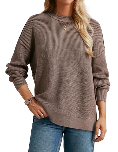GRACE KARIN Damen Elegant Strickpullover Herbst Rundhals Einfarbig Stretch Sweater L Kaffee von GRACE KARIN