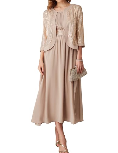 GRACE KARIN Damen Elegante Ärmelloses Rundhalsausschnitt Kleid mit Jacke Zweiteiliges Set Aprikose 06 von GRACE KARIN