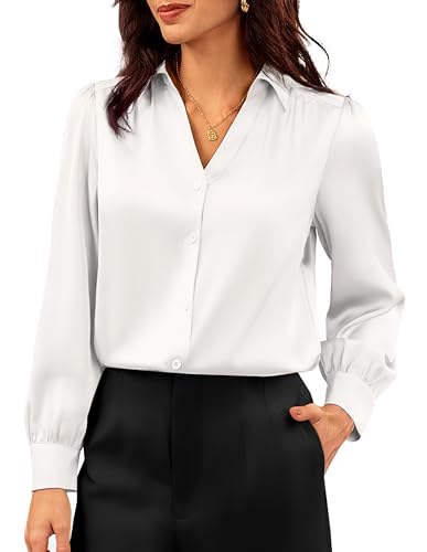 GRACE KARIN Damen Elegante Bluse Langarm V-Ausschnitt Satin Bluse Festliche Oberteile Casual Business Blusenshirt Weiß XXL GRACE KARIN Damen Elegante Bluse Langarm V-Ausschnitt Satin Bluse Festliche Oberteile Casual Business Blusenshirt Weiß XXL von GRACE KARIN