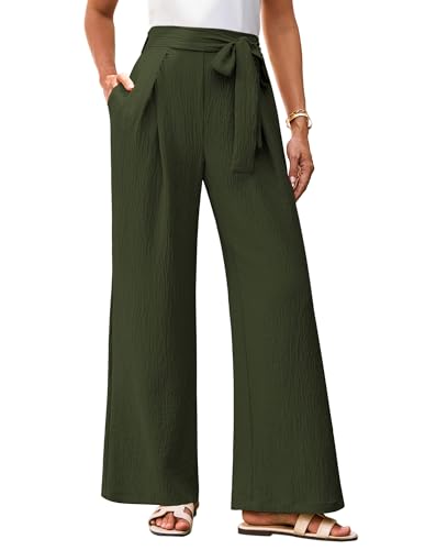 GRACE KARIN Damen Elegante Businesshose Hohe Taille Lange Hose Leicht Fließend Sommer Strandmode Armeegrün XL von GRACE KARIN