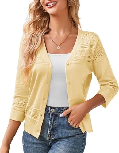 GRACE KARIN Damen Elegante Festlich Bolerojacke Strickjacke Kurz Cardigan mit Knopf Hellgelb S von GRACE KARIN