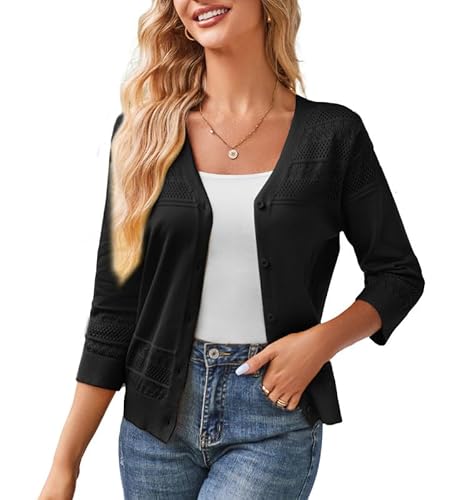 GRACE KARIN Damen Elegante Festlich Bolerojacke Strickjacke Kurz Cardigan mit Knopf Schwarz S von GRACE KARIN